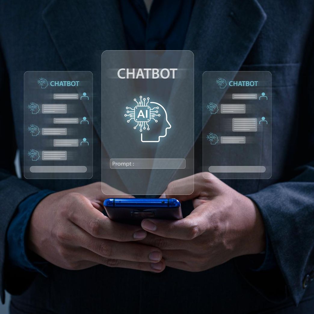 hands holding a phone showing screens of ai chatbot interaction